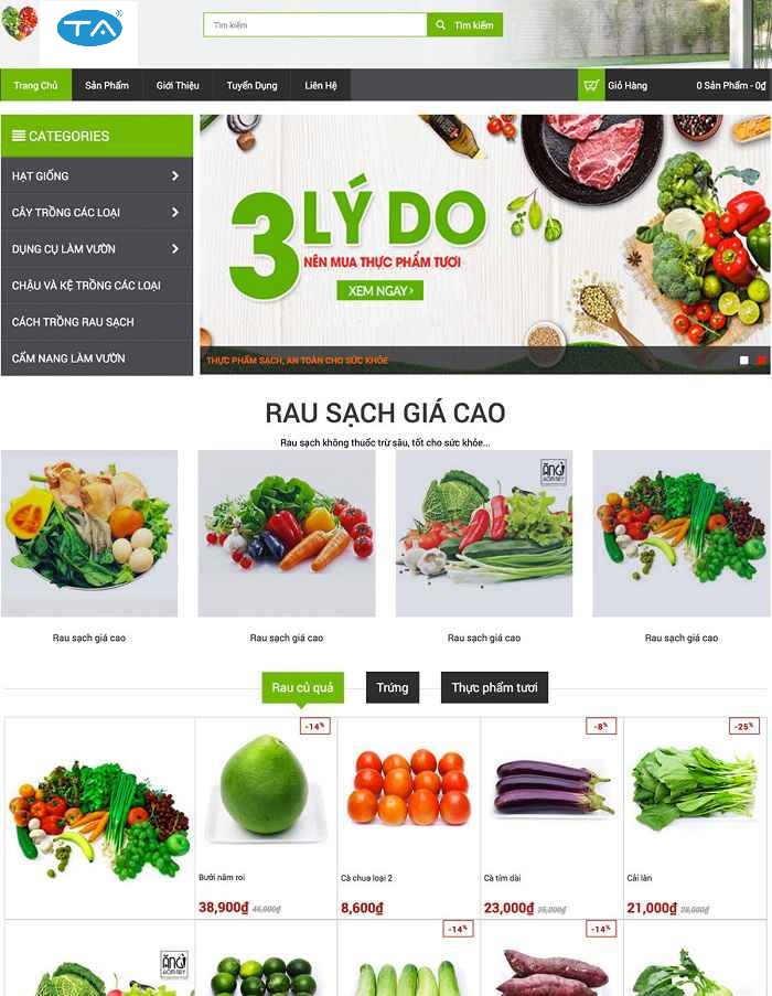Dịch vụ thiết kế web thực phẩm sạch của Thuận An